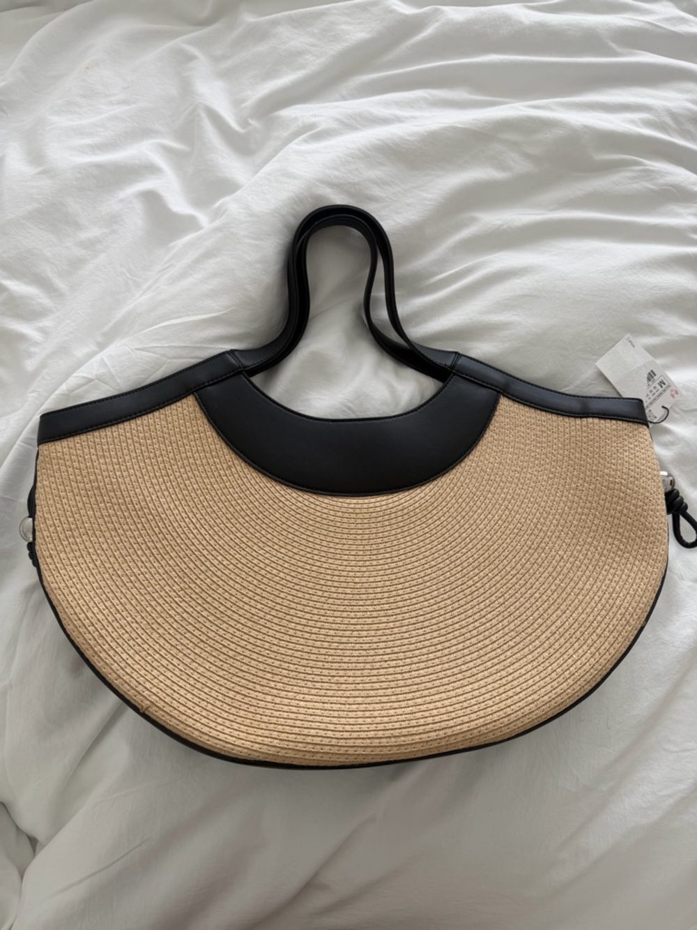 Zara Black Trim Straw Tote Bag